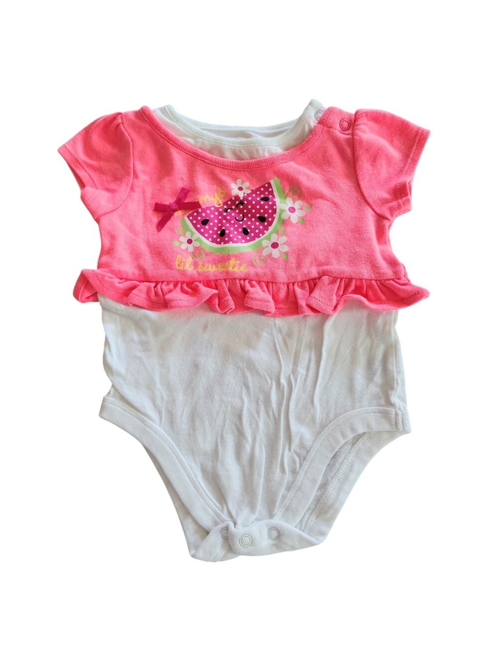 Garanimals Coral Pink White Watermelon Floral My Sweetie Bodysuit Size 3 To 6M